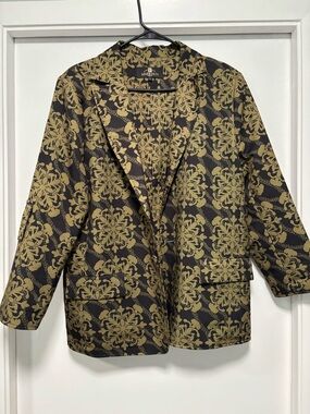 Lexbreezy Black and Gold Printed Blazer Jacket